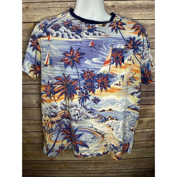 Polo Ralph Lauren Graphic Tee Size Large Scenic Beach Print Short Sleeve - Picture 1 of 11